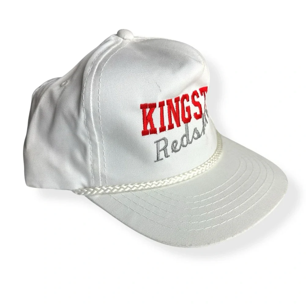 Vintage 90's Kingston Redskins‎ White Red  Trucker SnapBack Hat Rope Embroidered